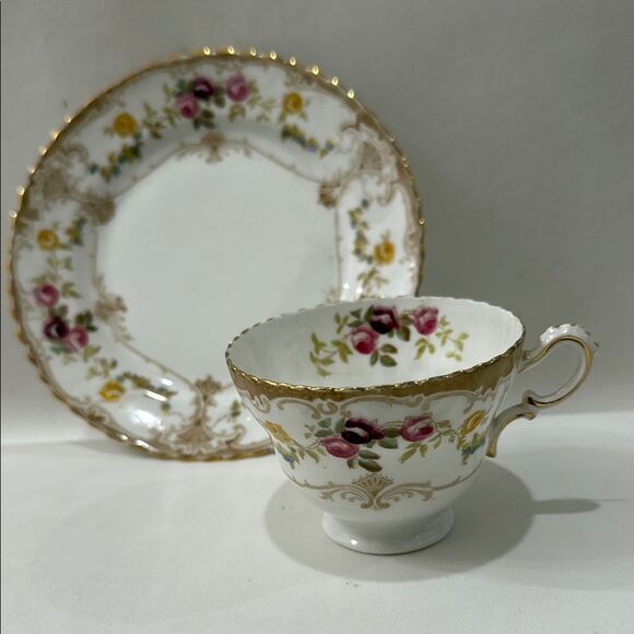 Langton England Elegant White Gold Pink 7 In Saucer 8 Oz Tea Cup 1793 Porcelain - Picture 3 of 12